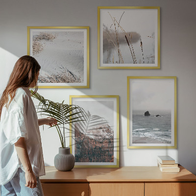 Ensemble de 4 tableaux Vagues abstraites, pastel gris, etc.