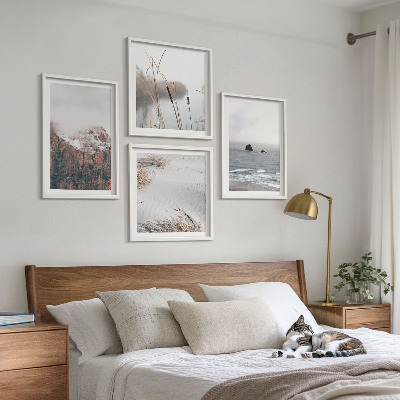 Ensemble de 4 tableaux Vagues abstraites, pastel gris, etc.