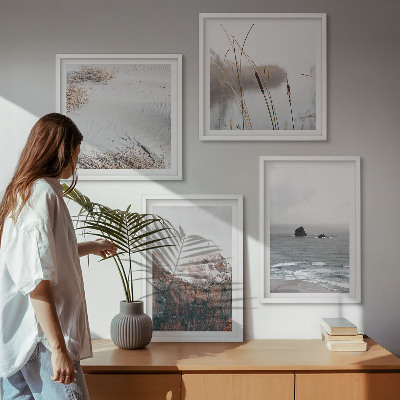 Ensemble de 4 tableaux Vagues abstraites, pastel gris, etc.