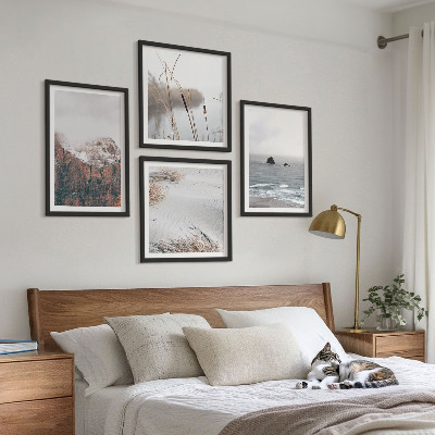 Ensemble de 4 tableaux Vagues abstraites, pastel gris, etc.