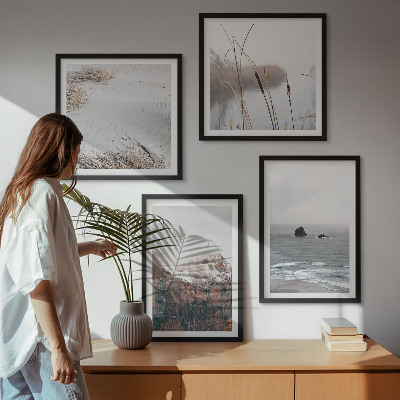 Ensemble de 4 tableaux Vagues abstraites, pastel gris, etc.