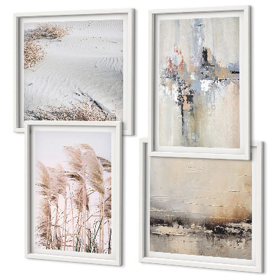 Ensemble de 4 tableaux Motifs abstraits de végétation
