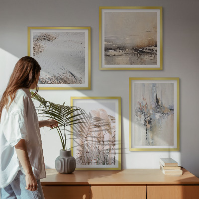 Ensemble de 4 tableaux Motifs abstraits de végétation