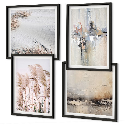 Ensemble de 4 tableaux Motifs abstraits de végétation