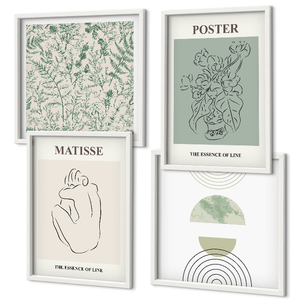 Ensemble de 4 tableaux Lignes, motifs végétaux, minimalisme