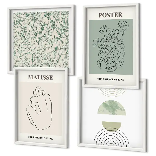 Ensemble de 4 tableaux motifs minimalistes aux lignes végétales