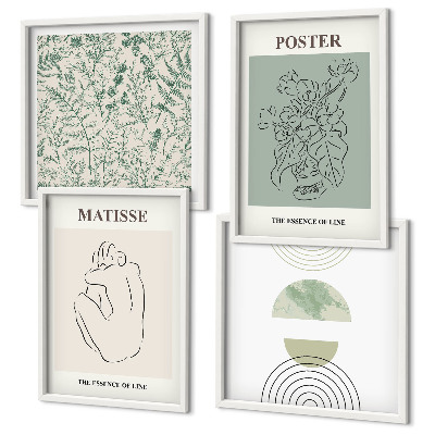 Ensemble de 4 tableaux Lignes, motifs végétaux, minimalisme