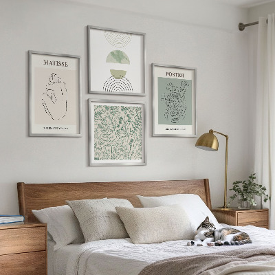 Ensemble de 4 tableaux Lignes, motifs végétaux, minimalisme