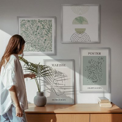 Ensemble de 4 tableaux Lignes, motifs végétaux, minimalisme