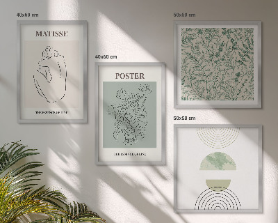 Ensemble de 4 tableaux Lignes, motifs végétaux, minimalisme