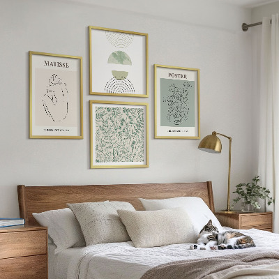 Ensemble de 4 tableaux Lignes, motifs végétaux, minimalisme