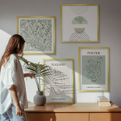 Ensemble de 4 tableaux Lignes, motifs végétaux, minimalisme