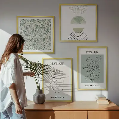 Ensemble de 4 tableaux motifs minimalistes aux lignes végétales