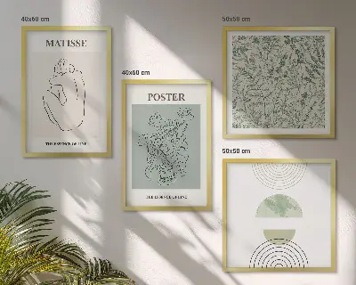 Ensemble de 4 tableaux motifs minimalistes aux lignes végétales