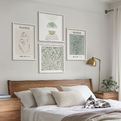 Ensemble de 4 tableaux Lignes, motifs végétaux, minimalisme