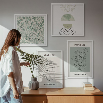 Ensemble de 4 tableaux Lignes, motifs végétaux, minimalisme