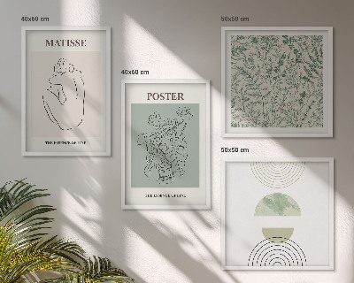 Ensemble de 4 tableaux Lignes, motifs végétaux, minimalisme