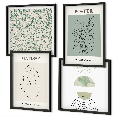 Ensemble de 4 tableaux Lignes, motifs végétaux, minimalisme