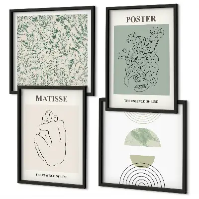 Ensemble de 4 tableaux motifs minimalistes aux lignes végétales