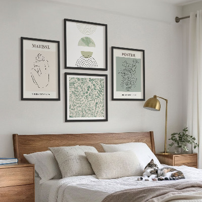 Ensemble de 4 tableaux Lignes, motifs végétaux, minimalisme