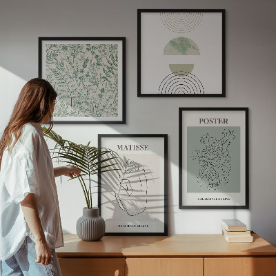 Ensemble de 4 tableaux Lignes, motifs végétaux, minimalisme
