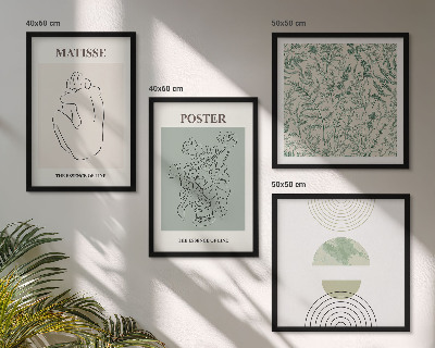 Ensemble de 4 tableaux Lignes, motifs végétaux, minimalisme