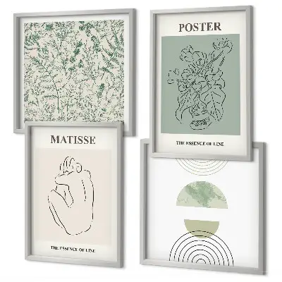 Ensemble de 4 tableaux motifs minimalistes aux lignes végétales