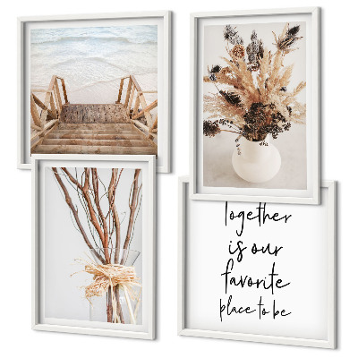 Ensemble de 4 tableaux Fleurs, branches, minimalisme, nature