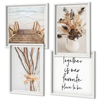 Ensemble de 4 tableaux motifs de fleurs et branches au style minimaliste inspiré par la nature