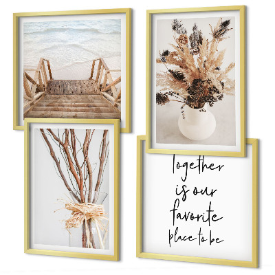 Ensemble de 4 tableaux Fleurs, branches, minimalisme, nature