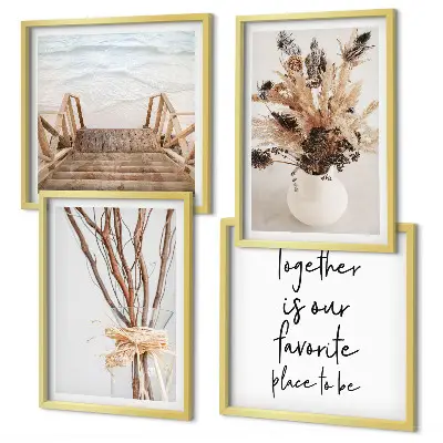Ensemble de 4 tableaux motifs de fleurs et branches au style minimaliste inspiré par la nature