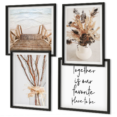 Ensemble de 4 tableaux Fleurs, branches, minimalisme, nature