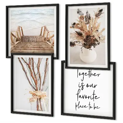 Ensemble de 4 tableaux motifs de fleurs et branches au style minimaliste inspiré par la nature