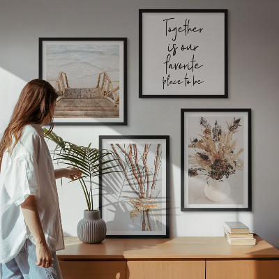 Ensemble de 4 tableaux Fleurs, branches, minimalisme, nature