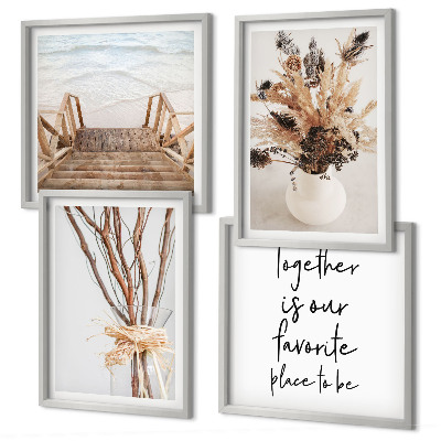Ensemble de 4 tableaux Fleurs, branches, minimalisme, nature