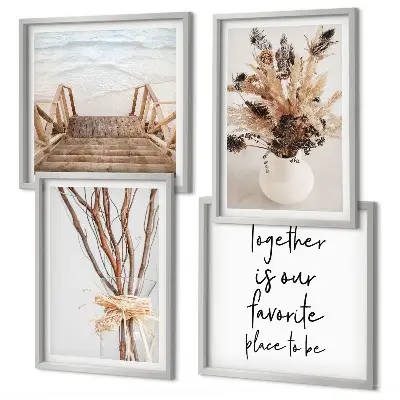 Ensemble de 4 tableaux motifs de fleurs et branches au style minimaliste inspiré par la nature