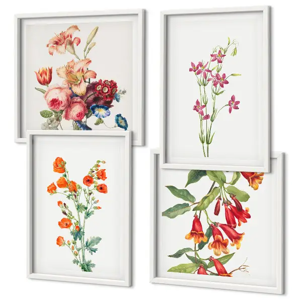 Mur de tableaux peinture de fleurs au style rétro
