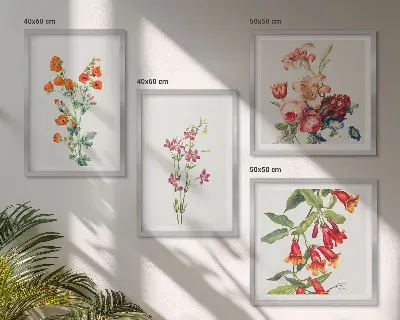 Mur de tableaux peinture de fleurs au style rétro