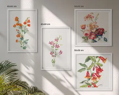 Mur de tableaux peinture de fleurs au style rétro