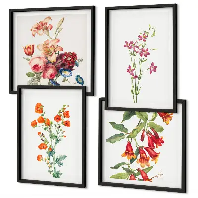 Mur de tableaux peinture de fleurs au style rétro
