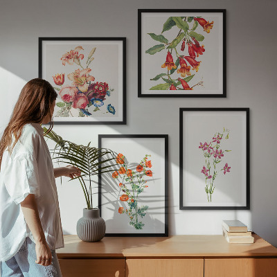 Mur de tableaux Peinture de fleurs style rétro
