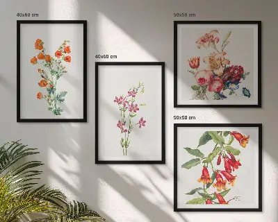 Mur de tableaux peinture de fleurs au style rétro