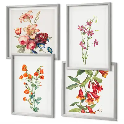 Mur de tableaux peinture de fleurs au style rétro