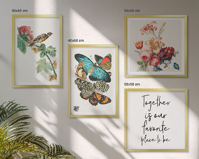 Ensemble de 4 tableaux Fleurs, papillons, oiseaux, pastel