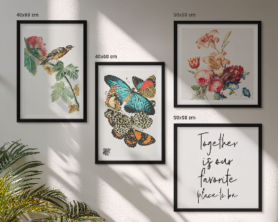 Ensemble de 4 tableaux Fleurs, papillons, oiseaux, pastel