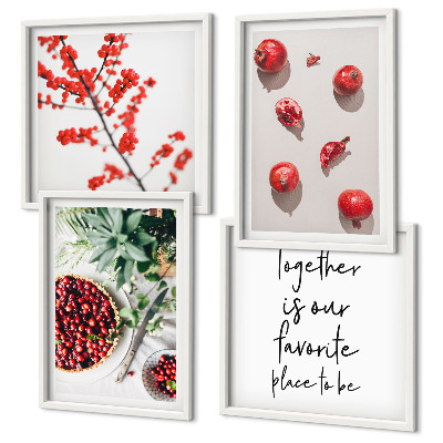 Ensemble de 4 tableaux Fruits rouges des plantes minimalisme