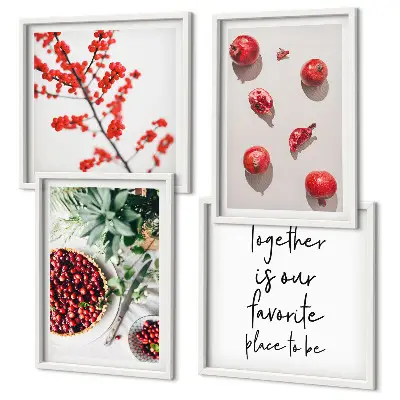 Ensemble de 4 tableaux motifs de fruits rouges au style minimaliste