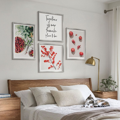 Ensemble de 4 tableaux Fruits rouges des plantes minimalisme