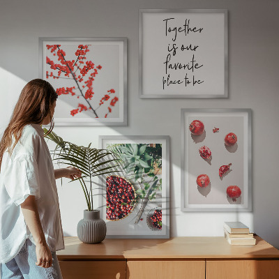 Ensemble de 4 tableaux Fruits rouges des plantes minimalisme