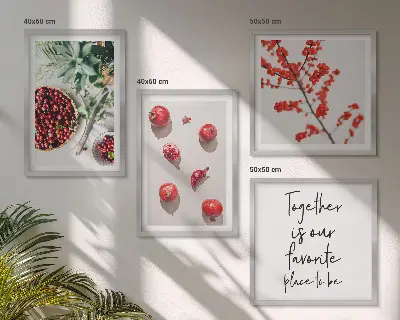 Ensemble de 4 tableaux motifs de fruits rouges au style minimaliste